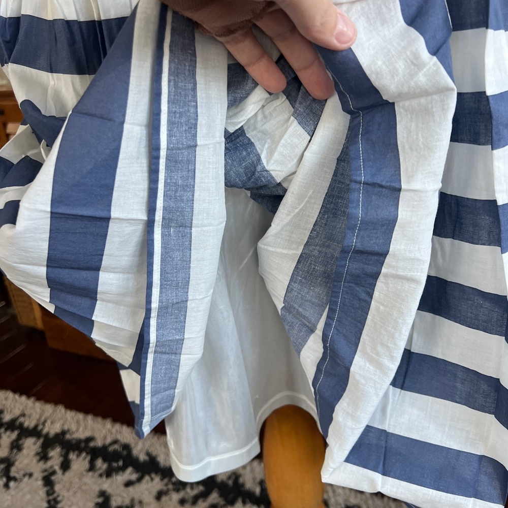 *Remain Knee Length Striped Blue & White Skirt with Brown Woven Wide Belt S - Picture 6 of 11